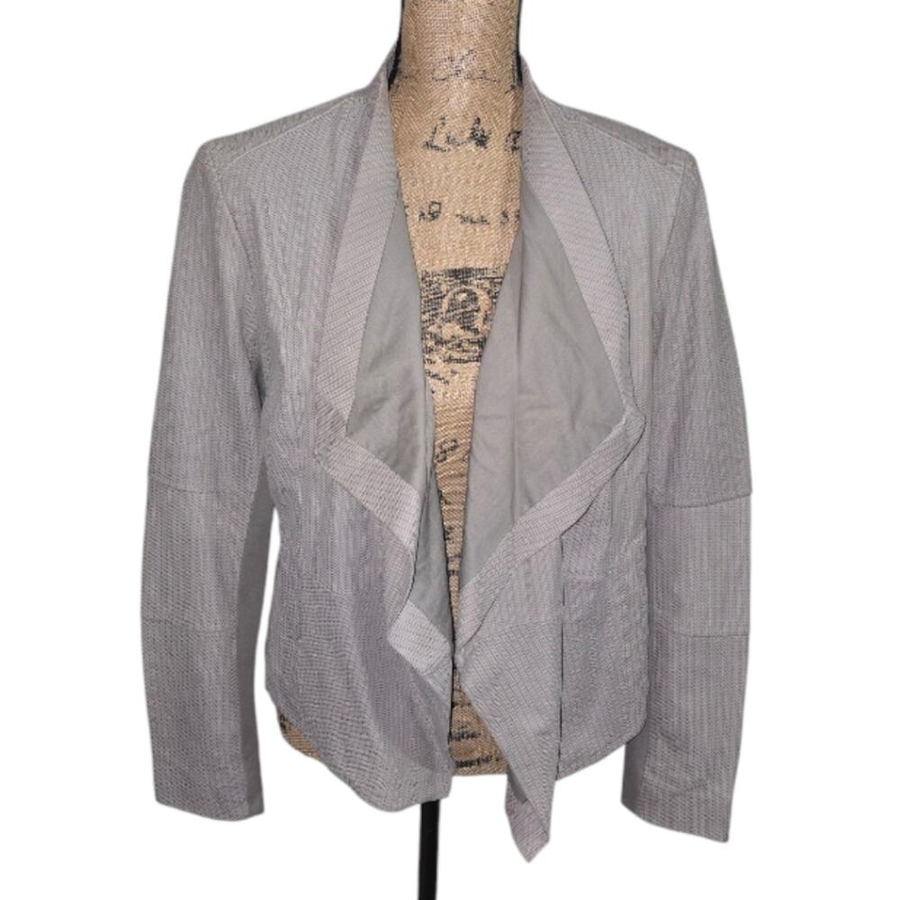 G. I. L. I. Leather Jacket Open Front Drape Cascading Blazer Taupe‎ Gray Size 10